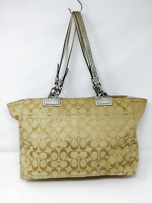 Coach Shoulderbag Satchel Handbag Khaki Tote Signature Authentic