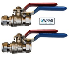 TC 28mm Lever Ball Valve Full Bore Compression Isolation Valve Red Blue Lever x2