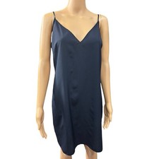 Madewell Navy Blue V Neck Satin Slip Dress Women’s Size 8 Sexy Mini