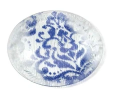 Annieglass Bali Blue Round Serving Platter, Glass, Blue with Platinum Details