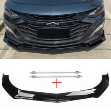 For Chevrolet Malibu Front Bumper Lip Spoiler Splitter Strut Rods Glossy Black