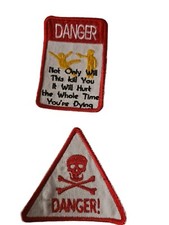 iron on sew on patches 2 Peice Set Funny Warning Sign EMBROIDERY Patch Biker