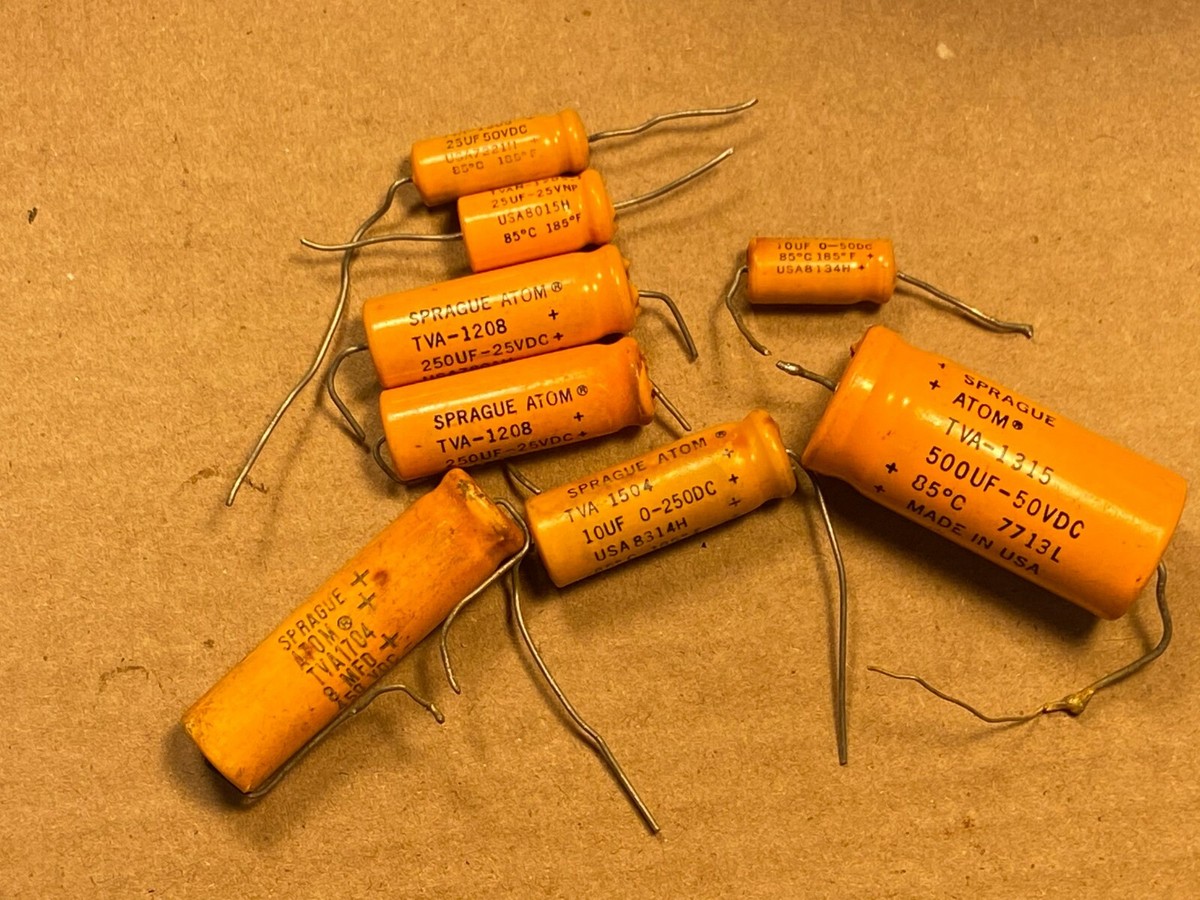 8 Vintage 1970s/80s Sprague Atom Capacitors 450v 25v 250v