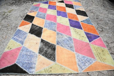 Turkish Rug, Oversize 6,7x10,8 ft Vintage Rug, Orange Blue Oriental Wool Rug