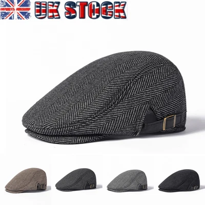 Mens Peaky Blinders Flat Cap Hat Newsboy Tweed Herringbone Gatsby Boys Winter