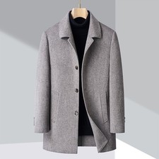 New Men's Long Cashmere Coat Winter Warm Single Breasted Duck Down Liner Jackets