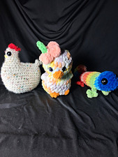 Handmade Crochet Plush Stuffed Animal Lot Bird/Duck/Chick Rainbow Fish 6-14in