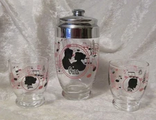 Vintage “You Me Ours” Cocktail Drink Shaker Music Note 2 ShotGlass Bartender Set