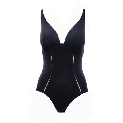 Schwarzer formender tief ausgeschnittener Damen-Badeanzug mit verstellbaren Trägern UK-Größe 34D von M&S