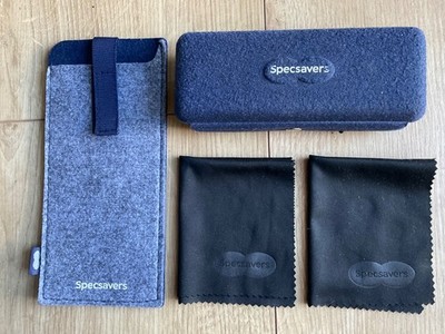 SPECSAVERS NEU MARINEBLAU/GRAU GEFILZT HARTSCHALE & WEICHES ETUI, DAS EINMAL BENUTZT WURDE