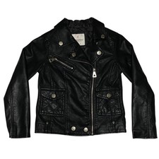 Youth Girl Black Asymmetrical Zip Moto Bike Coat Jacket 7/8 Urban Republic Faux