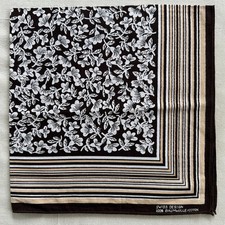 VTG Handkerchief Black Cotton Blooming White Floral Striped Border Bandana 20" J