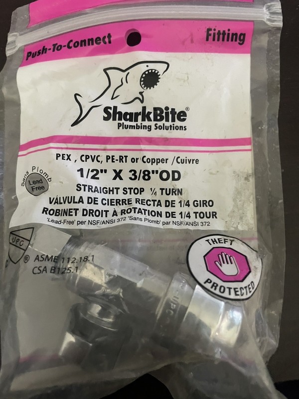 SHARK BITE 1/2"X3/8" STRAIGHT STOP 1/4 TURN FREE SHIPPING  BABY
