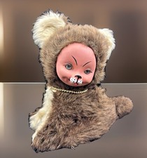 DDR Plüschkatze sitzend GROSS/ Gummigesicht / Schlafaugen / Goldkette / GUT / JO