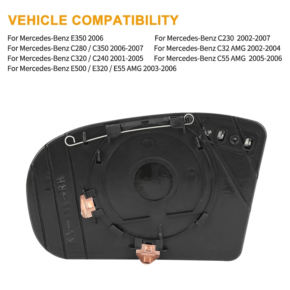 Espejo de vidrio térmico con placa de respaldo lado del pasajero para Mercedes-Benz E500 E550 Foto 2 de 4