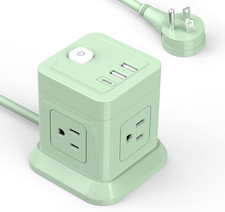 Cube Power Strip, 4 Widely Spaced Outlet with 3 USB 1 USB C Flat Plug Power S
