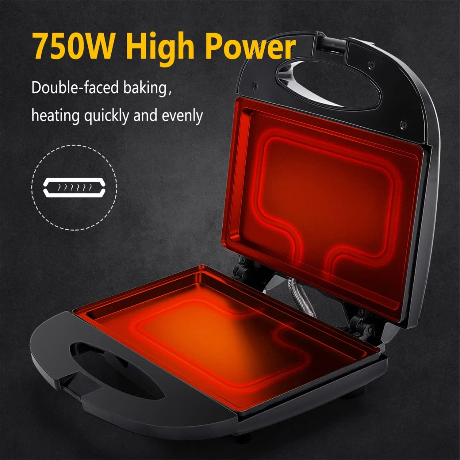 Sandwich Maker w Non-stick Deep Grid Surface for Egg Ham Steaks Compact Grill