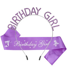 Birthday Girl Sash Crowns Happy Birthday Tiara for Women Purple Headband Princes