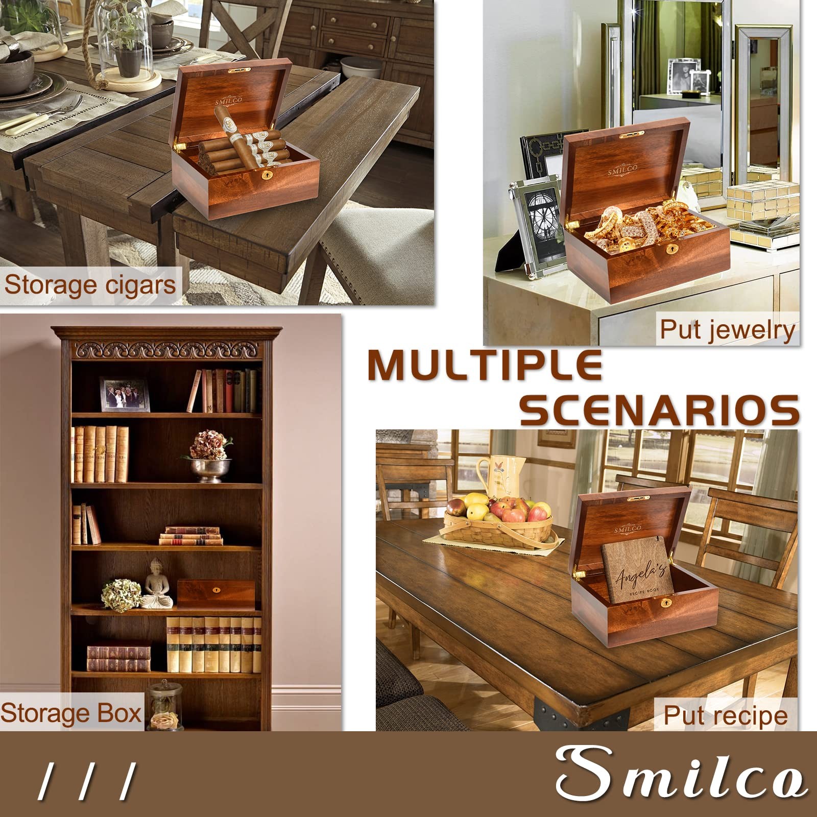 Smilco Wooden Box with Hinged Lid Acacia Wood Decorative Storage Boxes