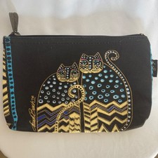 LAUREL BURCH Black Cat Canvas Cosmetic Makeup Bag Zip Pouch