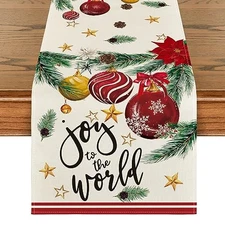  Joy to The World Xmas Balls Christmas Table 13" x 72", Table Runner Red