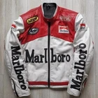 Marlboro Vintage Racing Jacket Red & White Edition Cowhide Leather Biker Jacket.