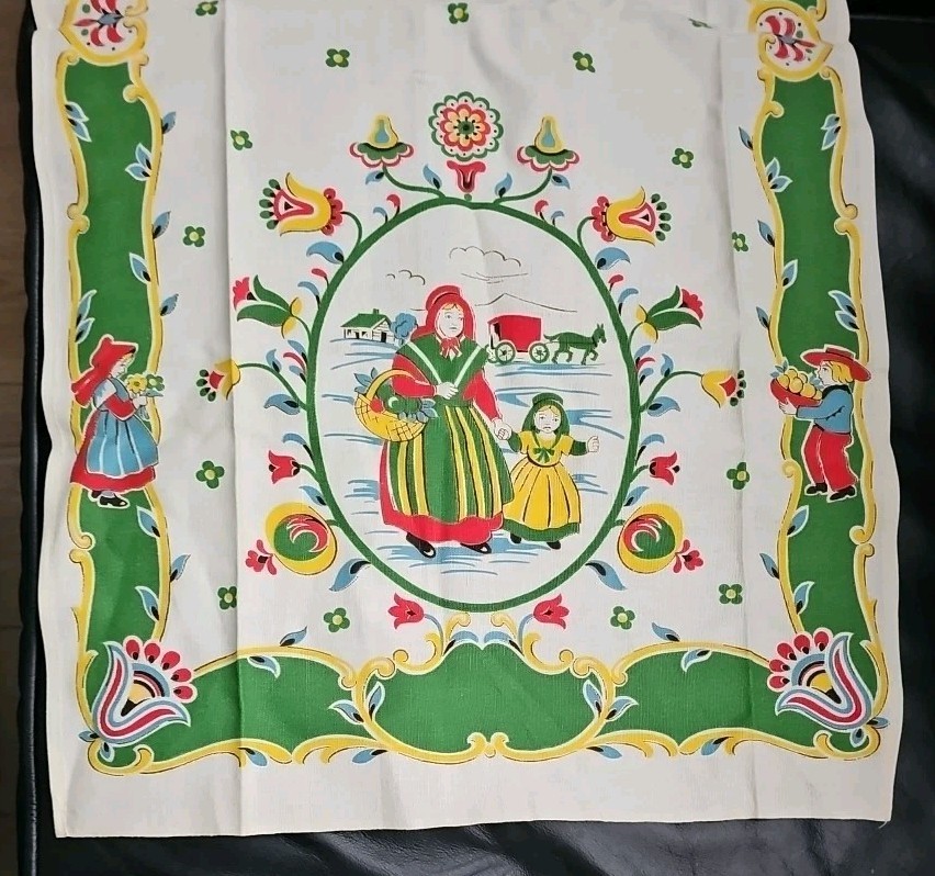 Vintage Scandinavian Folk Art Linen Tea Towel Swedish Province