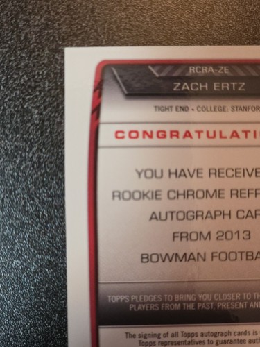 2013 Bowman Chrome Zach Ertz *ON CARD* Rookie Chrome Refractor Auto - Bild 8 von 11