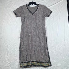 Gray Chevron Embellished Shift Dress Women’s Medium Boho