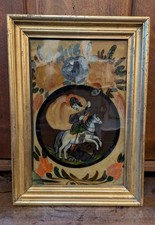 Hinterglas Bilder Heiliger Georg Drachentöter Wallfahrt Waschgold Rahmen