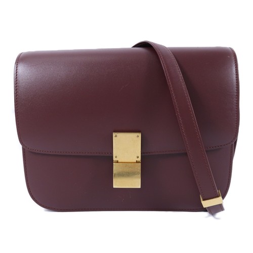 CELINE GHW Classic Box Medium Shoulder Bag F-LA-0198 Calfskin Leather Red