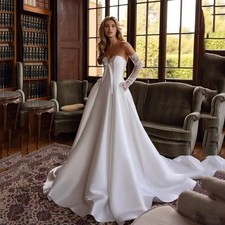 Crepe Wedding Dresses Sweetheart A Line Zipper Simple Bow Backless Bride Gowns