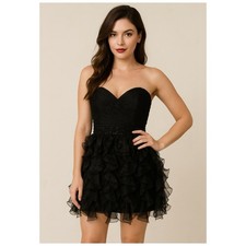 Sherri Hill Black Strapless Embellished Ruffle Mini Dress Size 8 Prom Dress