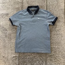 Barbour Polo Shirt Men's Medium Blue Knit 100 Cotton Short Sleeve