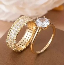 2Ct Round Cut Simulated Diamond 14K Yellow Gold Plated Wedding Bridal Ring Set