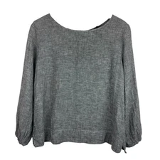 Tahari Size Small Gray Linen Button Back Boxy Lagenlook Top Art To Wear