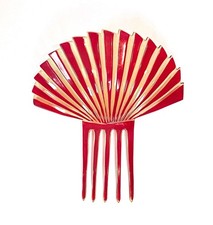 Vintage Art Deco Celluloid Hair Comb Red Fan Design 20s 30s Peineta Peinecillo