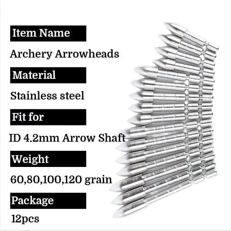 ID4.2mm Archery Arrowheads 60-120gr DIY Point Insert Shooting Hunting Target 12x - Image 2 of 4