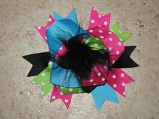 NEW "Pink Blue Black" Fur Hairbow Alligator Clips Girls Ribbon Bows 4.5 Inches