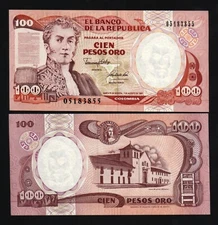 Colombia 100 PESOS ORO P-426A 1991 Columbian Villa De Levya UNC Currency NOTE