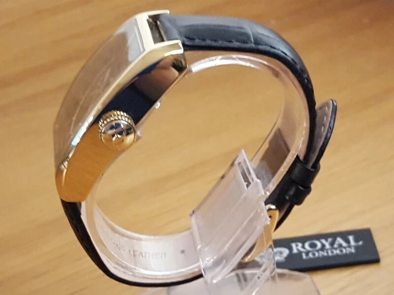 Mens Black Leather Royal London Classic Gold Tonneau Moonphase Watch GREAT GIFT - image 4 of 4