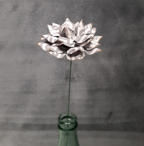 Handmade Paper Flower on stem (Gray Pattern No.3) for Wedding, St. Valentine's - Picture 13 of 18