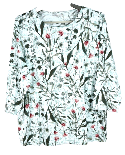 COLDWATER CREEK Women's Thin Stretch Cotton Tunic Top 3/4 Sleeve Floral Size 1X