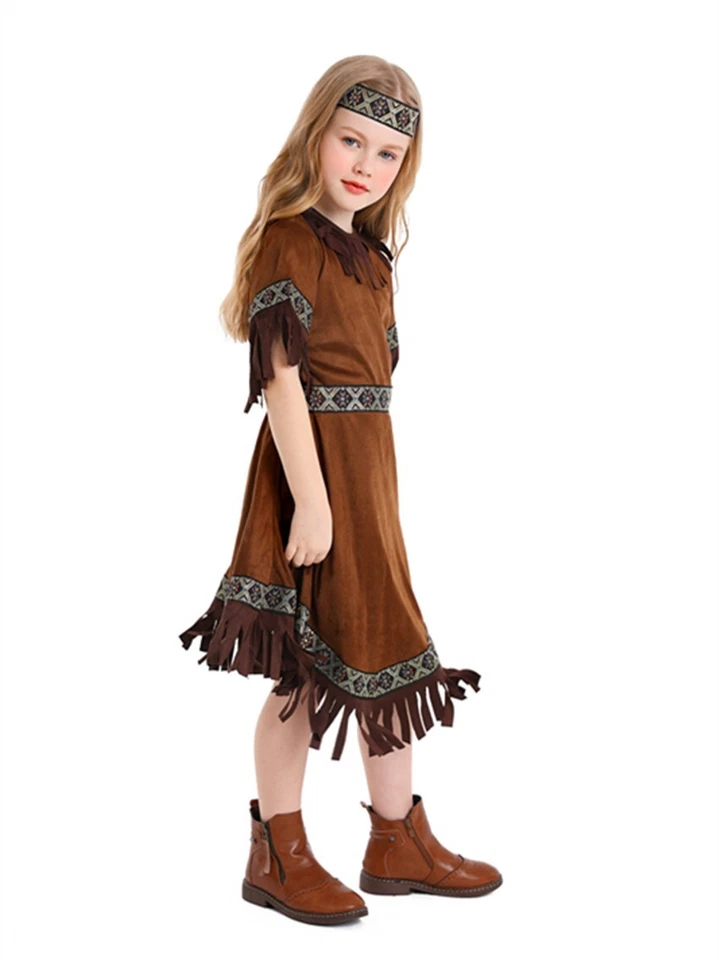 WN31 Girls Indian Native American Princess Pocahontas Book Week  Western Costume - Image 3 of 4