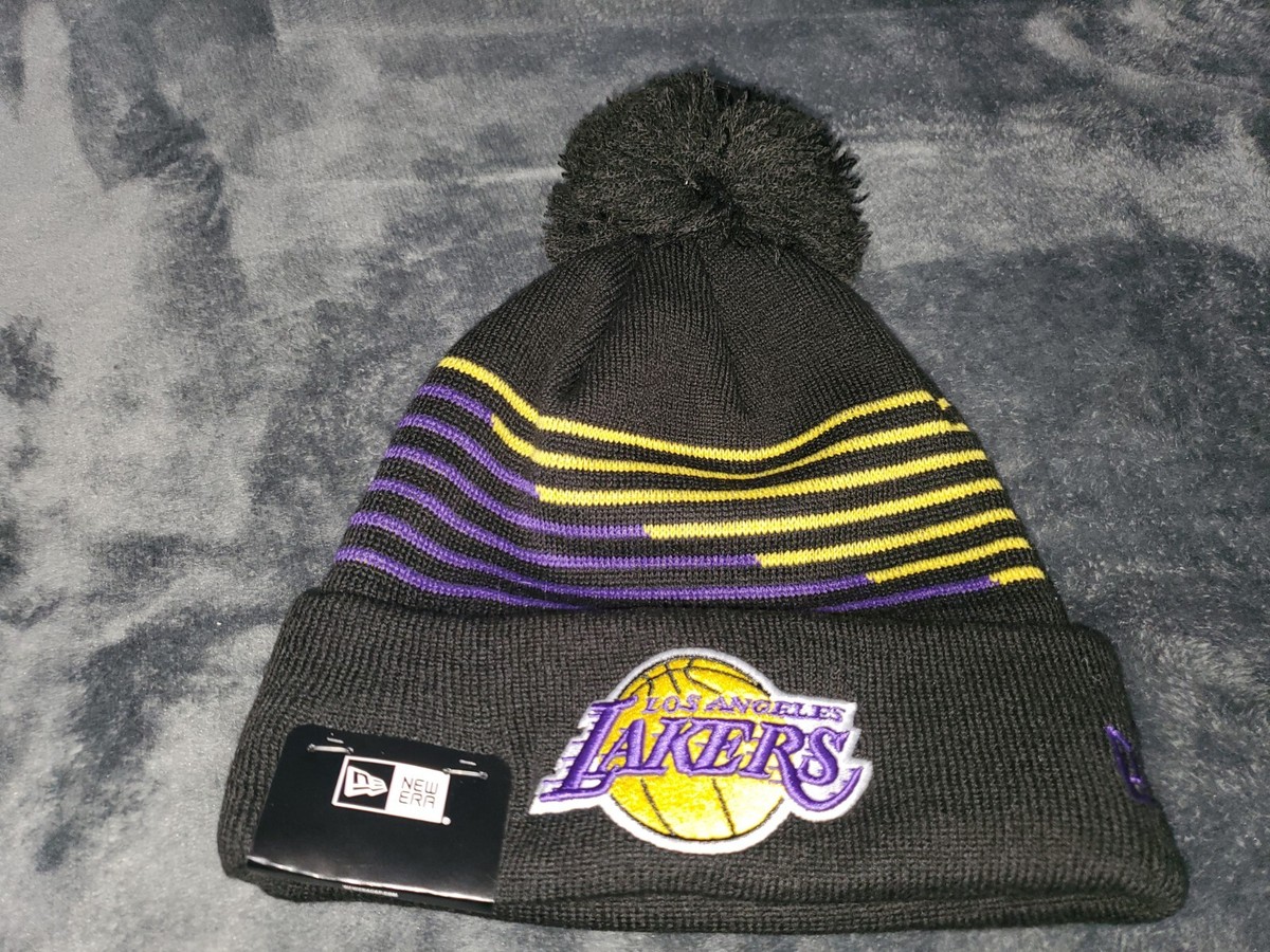 NEW ERA NBA LOS ANGELES LAKERS POM BEANIE ZIG ZAG KNIT HAT BLACK