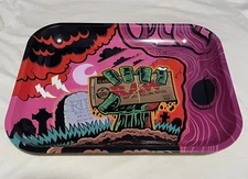Raw Rolling Tray, Extra Large (14''x11''). Graveyard-Zombie Hand Halloween Theme