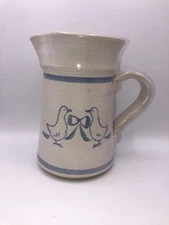 Reif Folk Art Pottery Ducks And Bow Pitcher 8”  Salt Glazed Signed Country Decor