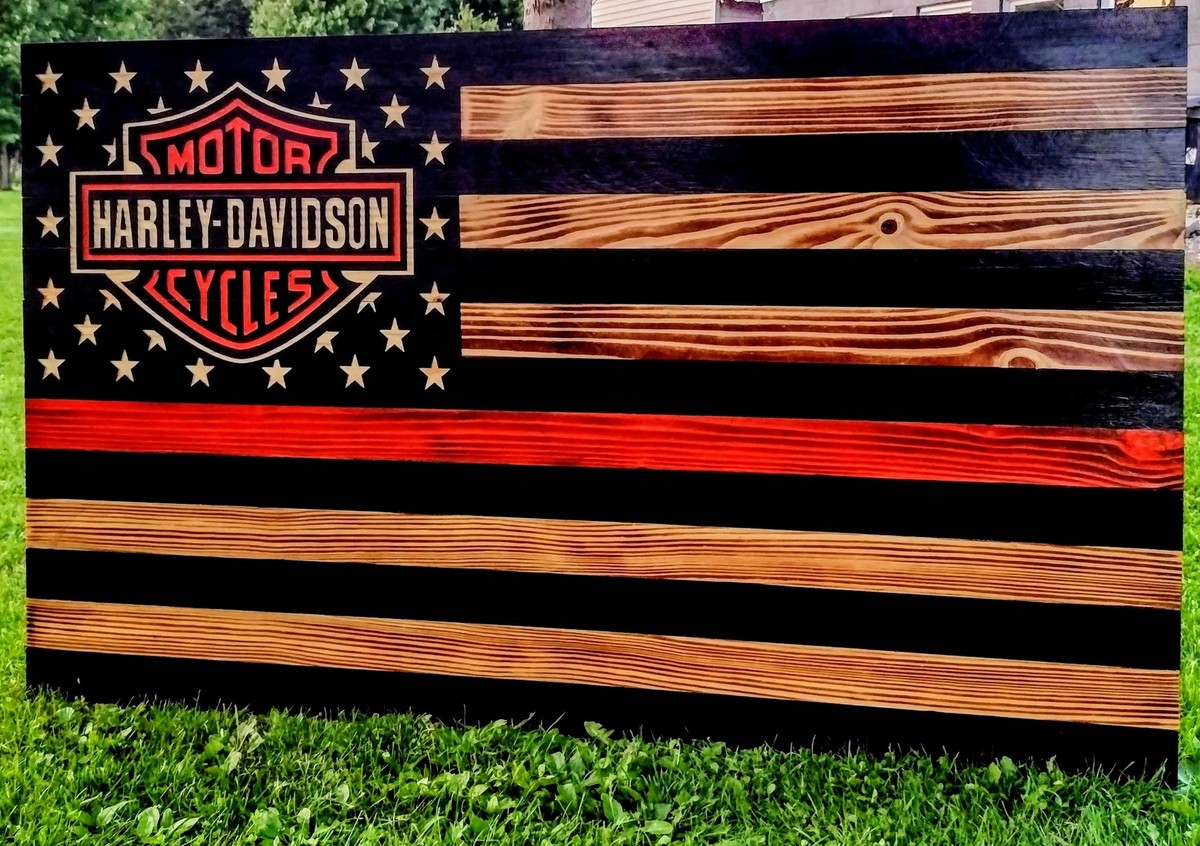 Harley Davidson Wood Flag and Sign - Harley Wall Art