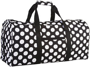 22" Women's Polka Dot Print Gym Dance Cheer Travel Carry On Duffel Bag BK/WT