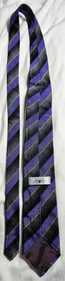 XMI Platinum Men's Tie Purple Black Striped All Silk Handmade in USA - Image 2 of 4